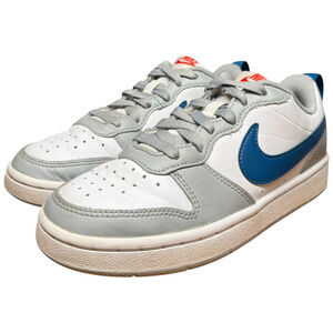 NIKE Court Borough Low 2 Boys 4Y White Grey Blue Leather Sneakers